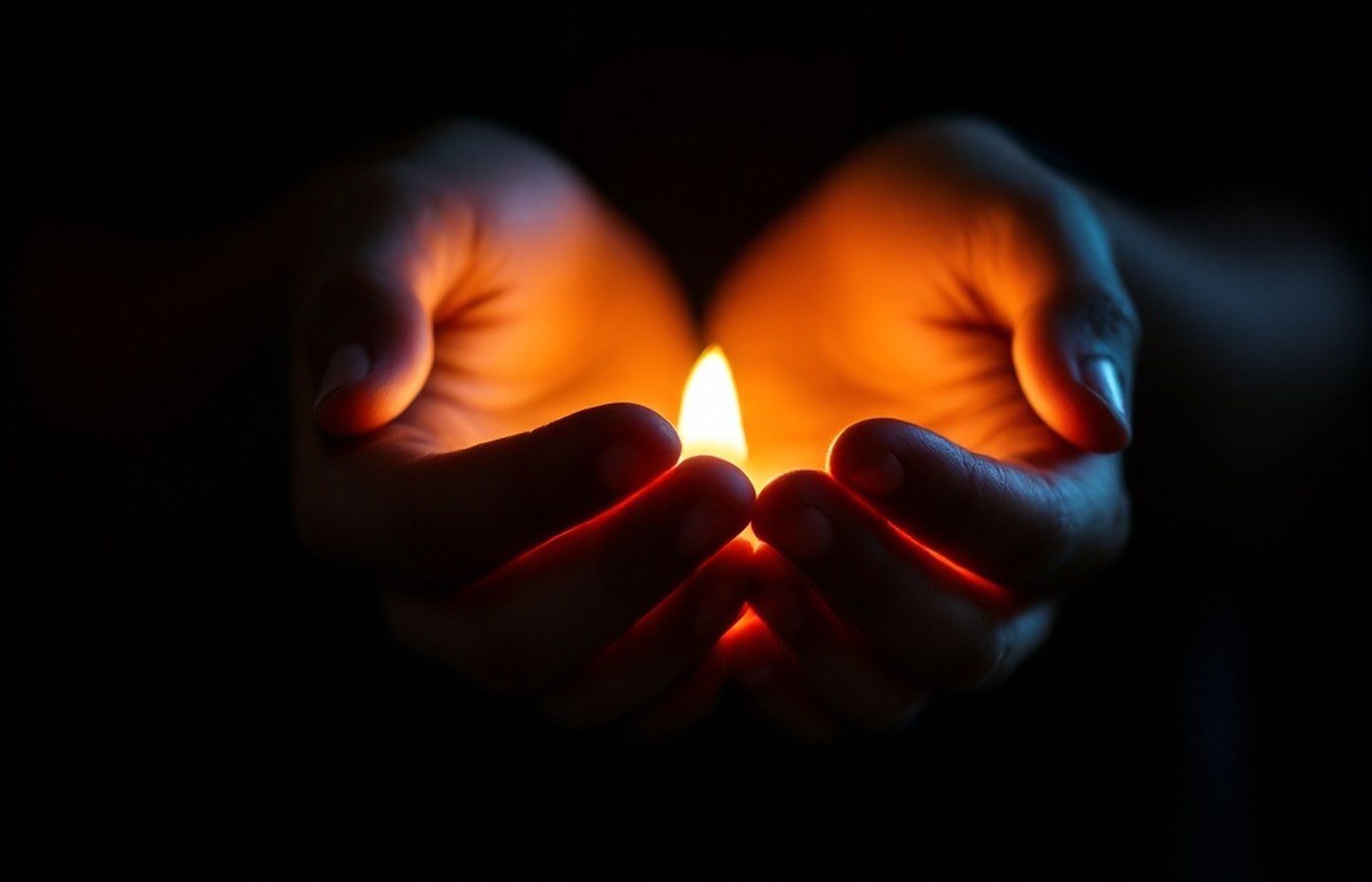 Hands holding a small warm light