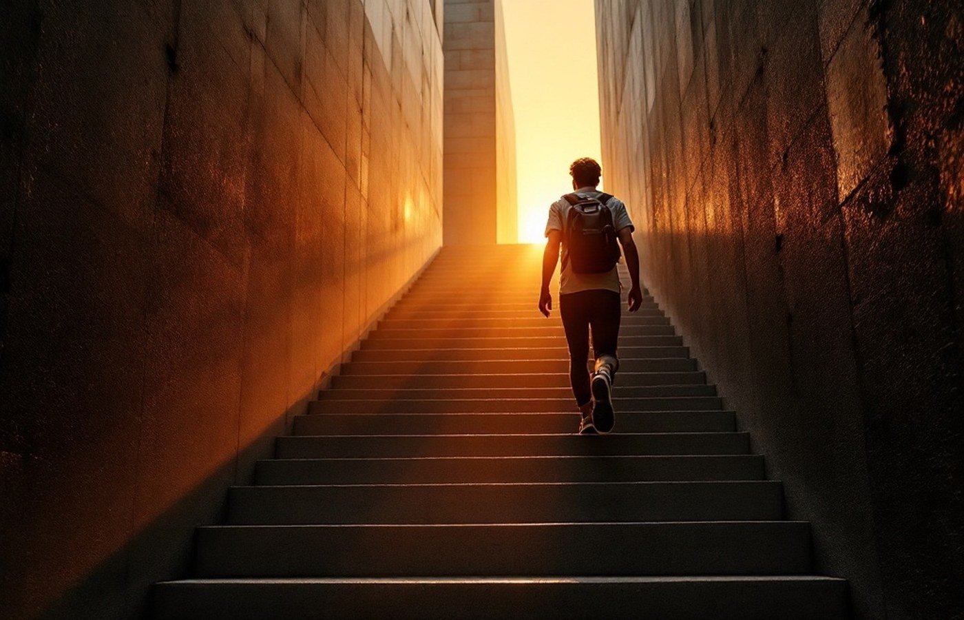 Climbing a staircase toward the light