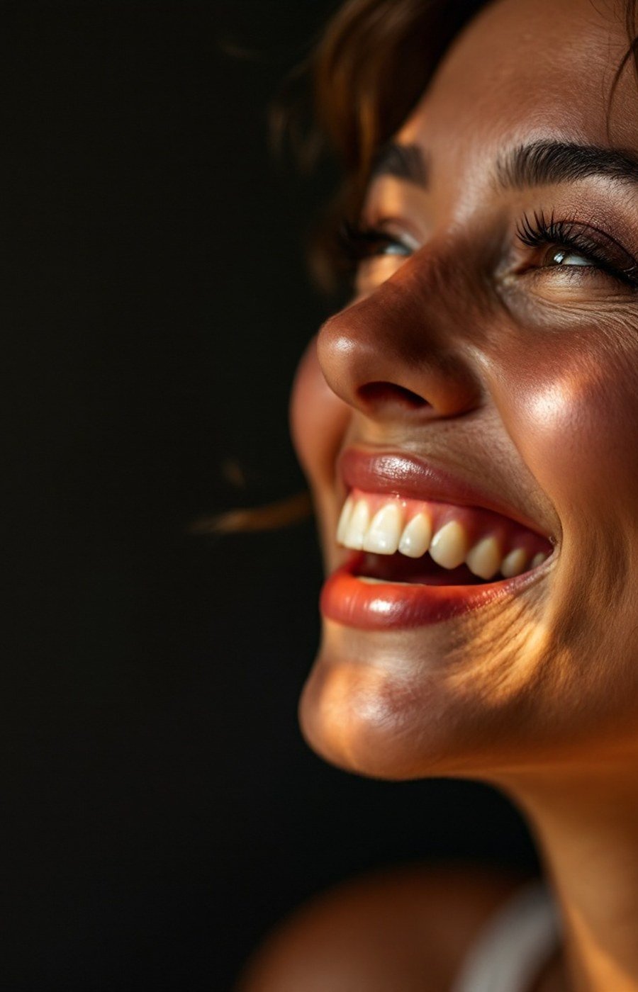 A genuine smile caught in warm light