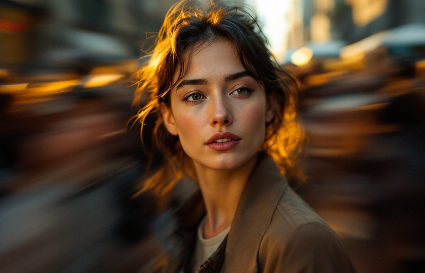 A calm figure standing still in a rushing crowd