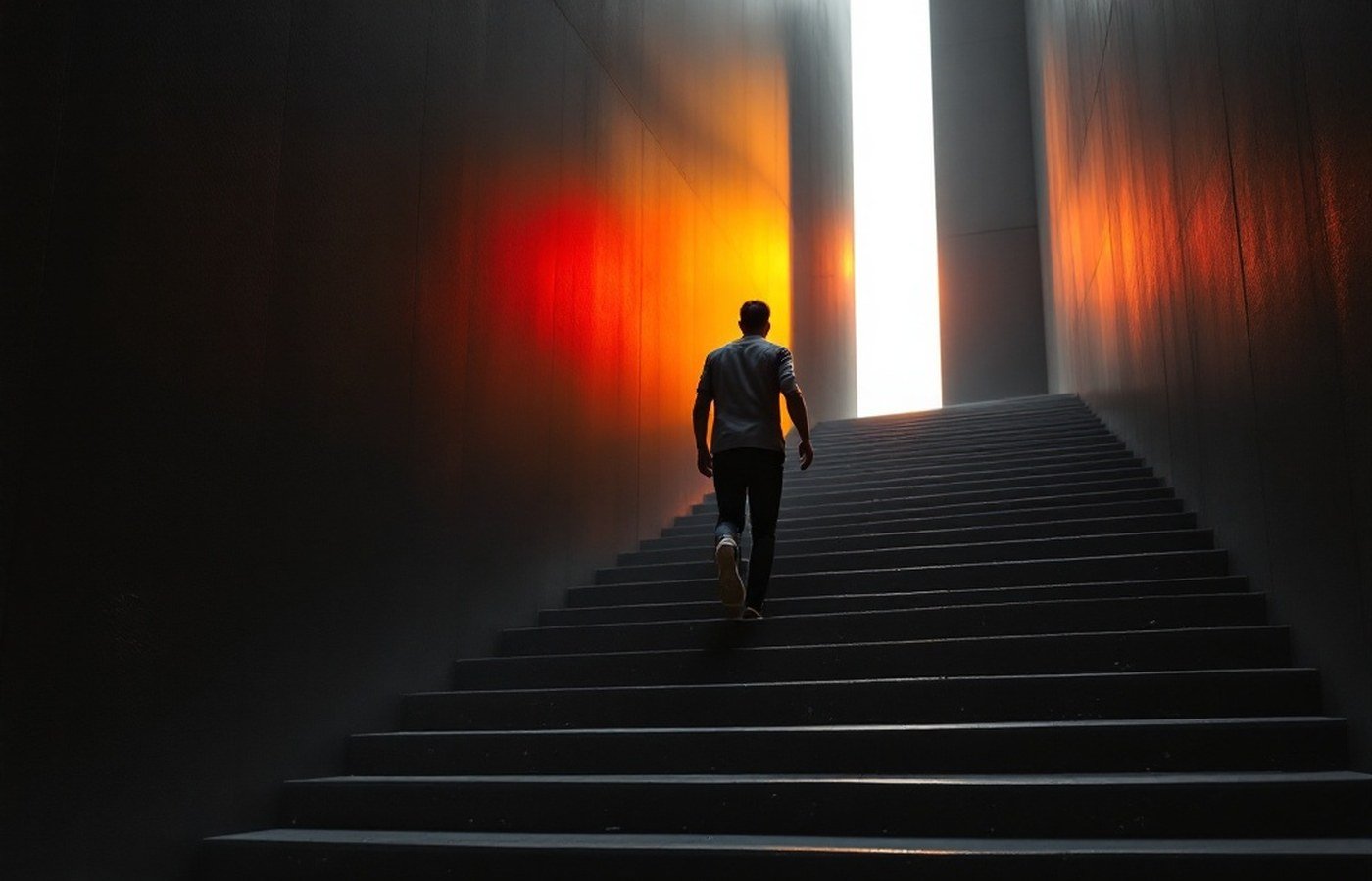Climbing a staircase toward the light