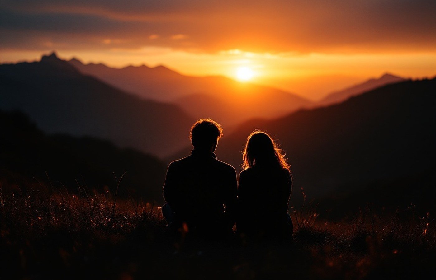 Two figures at dusk, close together