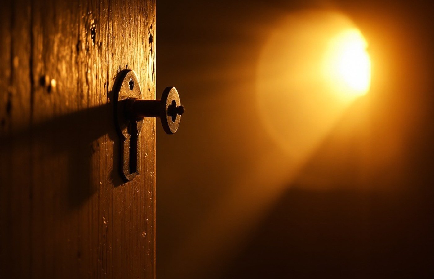 Light passing through a keyhole into a dark room