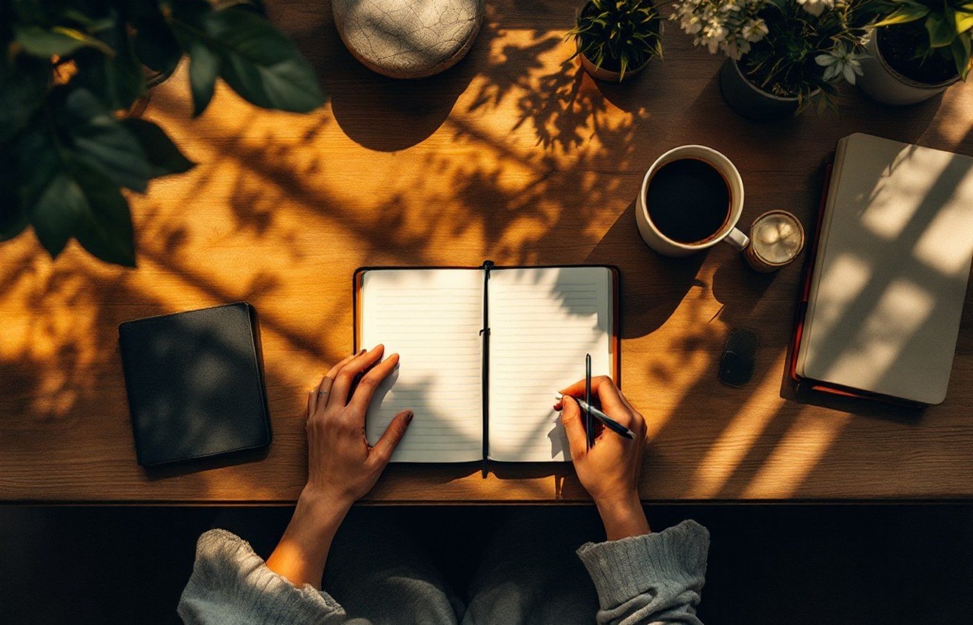 A tidy desk in warm morning light