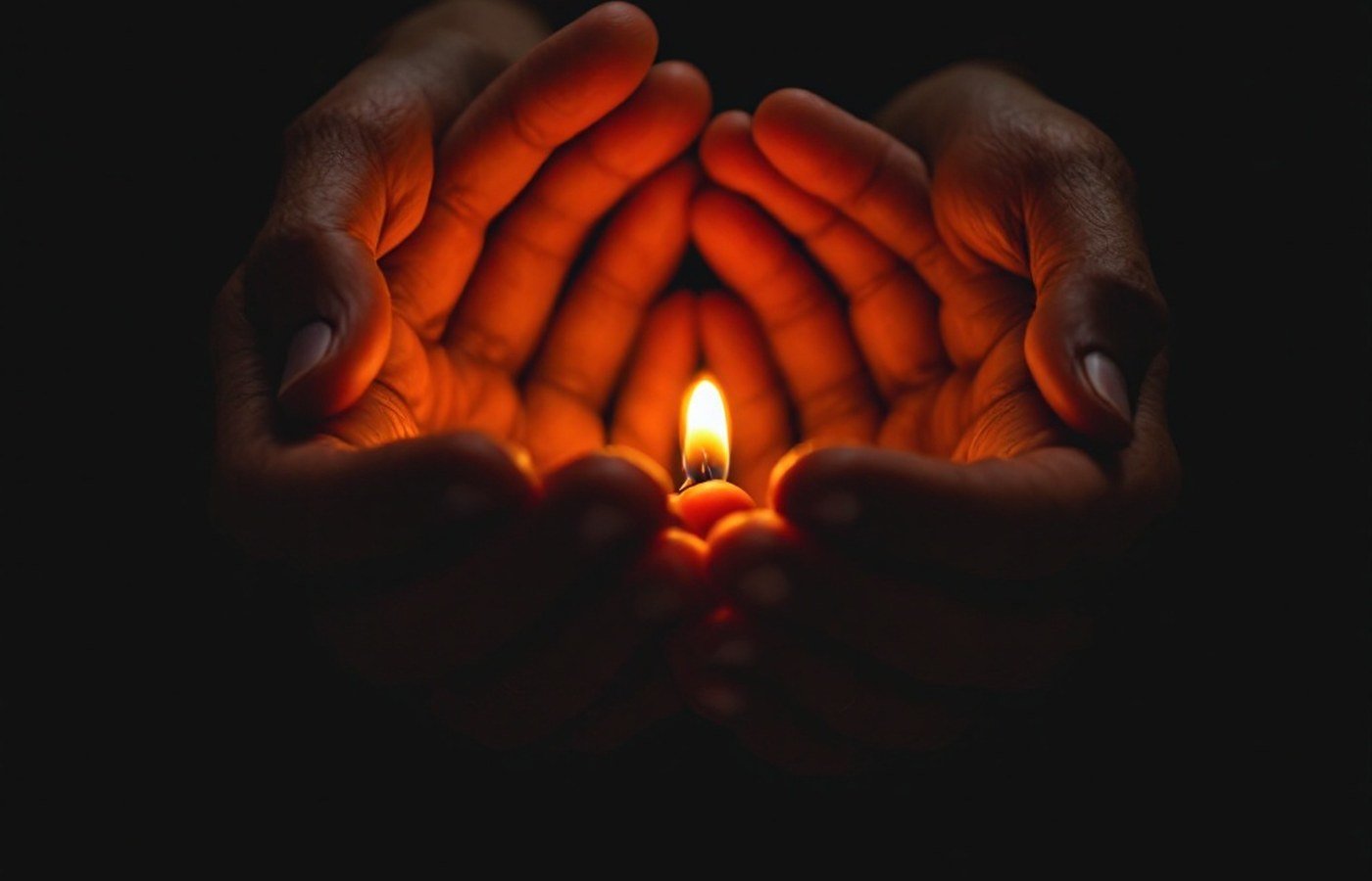 Hands holding a small warm light